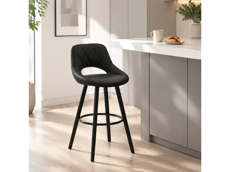  Tabouret de bar avec dossier ergonomique - lpospi - assise rembourrée, cuisine et comptoir, tissu et bois - anthracite  - Conforama B