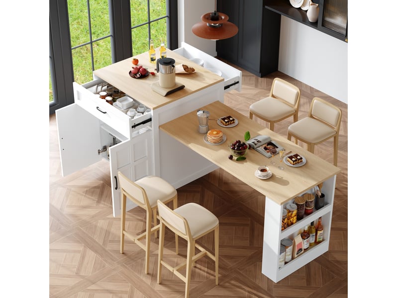  Îlot de cuisine extensible avec rangement 133-202 x 70 x 93,5 cm, blanc mdf  - Conforama D