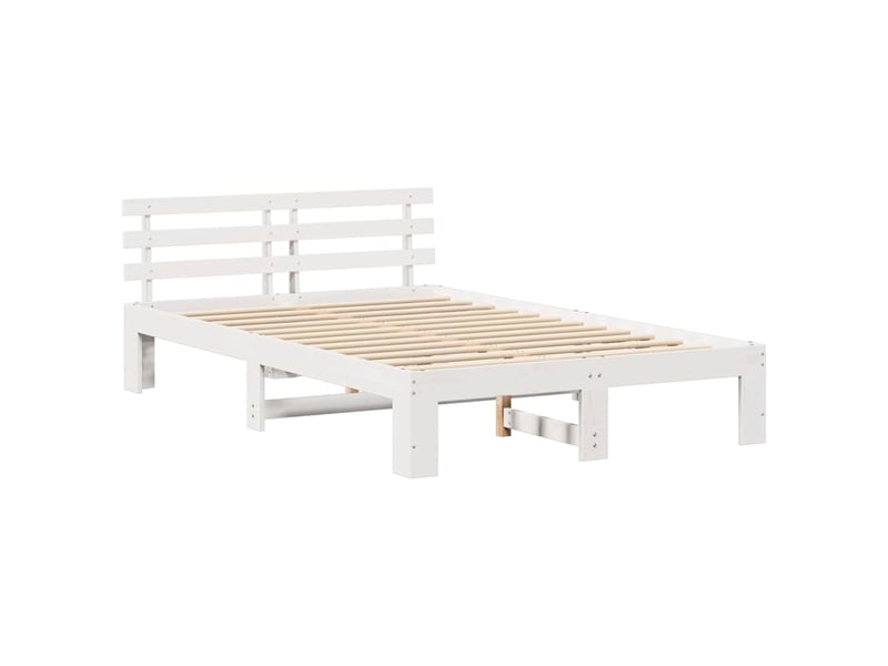 Lit double- lit adulte - cadre de lit avec tête de lit blanc 140 x 190 cm pin massif - Conforama C