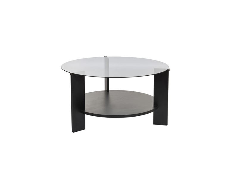  Table basse de salon en verre trempé et bois mdf mélaminé bois noir et fumé 75 x 75 x 40 cm  - Conforama A