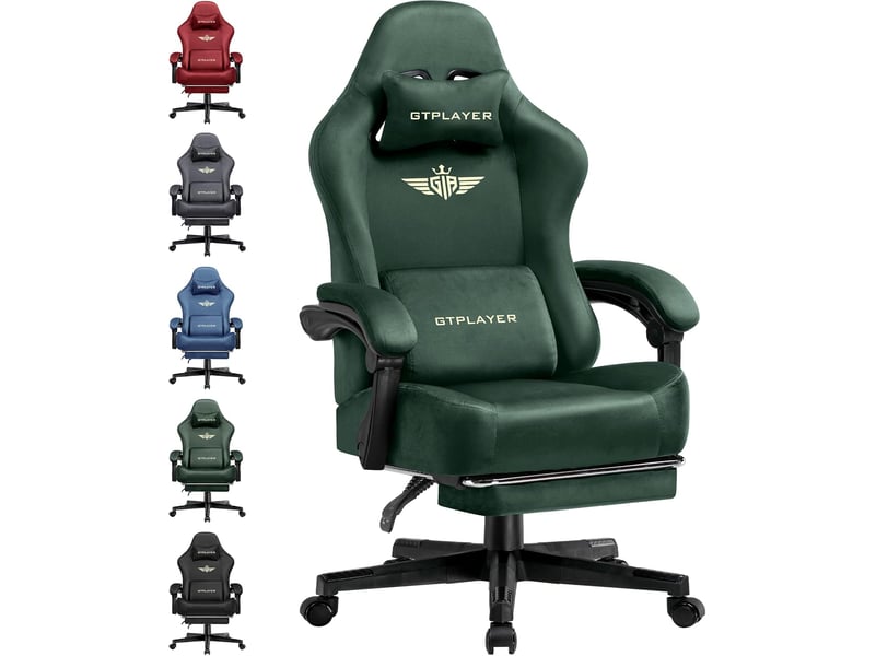  Gtplayer chaise de jeu inclinable à 160° avec repose-pieds 180kg - tissu vert GT829-GE - Conforama A