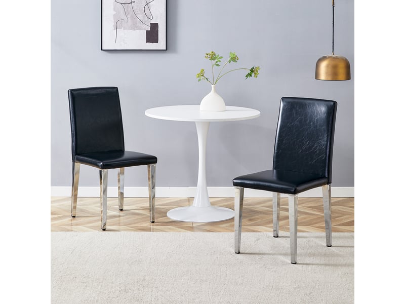 Chaises de salle à manger minimalistes lot de 2, luxe léger européen noir et argent, similicuir noir, piètement métal argenté, modernes pour salon ou salle à manger - Conforama B