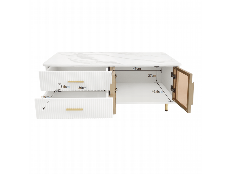 Ensemble meuble tv et table basse modenvie avec rangement led 170 x 37 x 47,5 cm blanc et doré - Conforama E