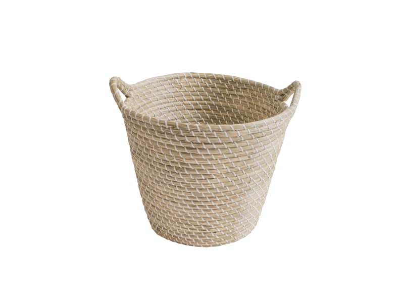 Panier de rangement rond jonc de mer naturel et blanc 46 x 46 x 40 cm 62863 - Conforama A