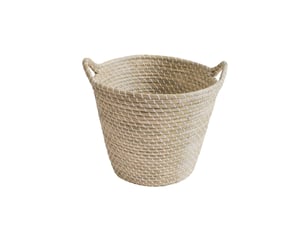 Panier de rangement rond jonc de mer naturel et blanc 46 x 46 x 40 cm