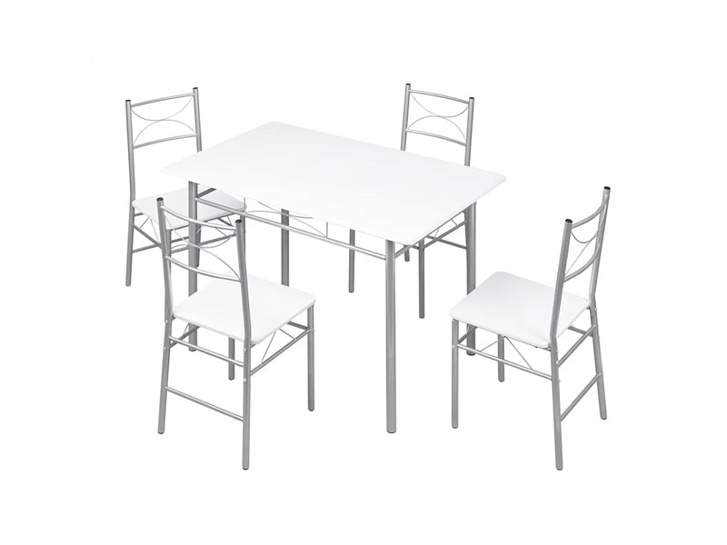  Ensemble table et 4 chaises moderne 110x70x76 cm, mdf et métal blanc et argent  - Conforama A