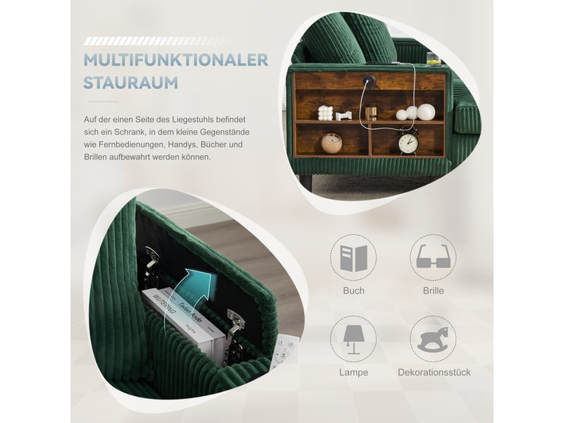  Canapé convertible en velours côtelé émeraude avec led et coffre, 129x170 cm, 1 place  - Conforama R