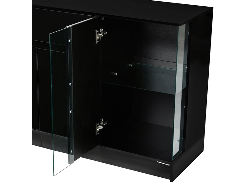 Buffet tcqpz 150 x 40 x 75 cm avec vitrines led réglables par application noir brillant - Conforama E