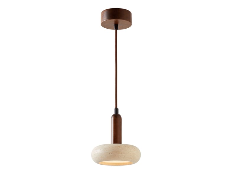  Suspension design cylindrique en travertin et bois effet noyer iris  - Conforama A