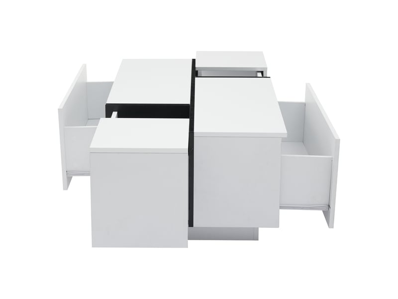  Table basse carrée blanche et noire brillante avec 4 tiroirs, table de salon bicolore 100x60x40 cm, charge 30 kg  - Conforama W