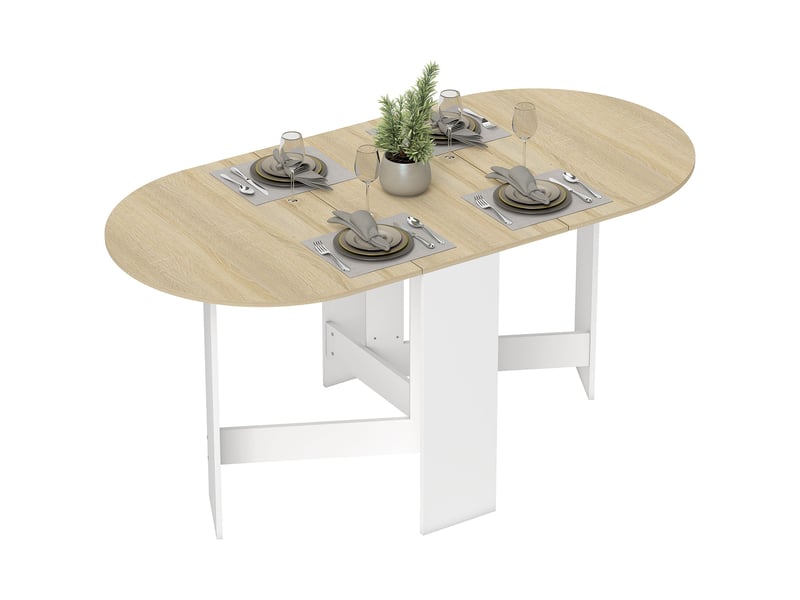  Table de cuisine pliante ovale à abattants, style moderne, 163 x 80 x 75 cm, couleur naturelle  - Conforama B