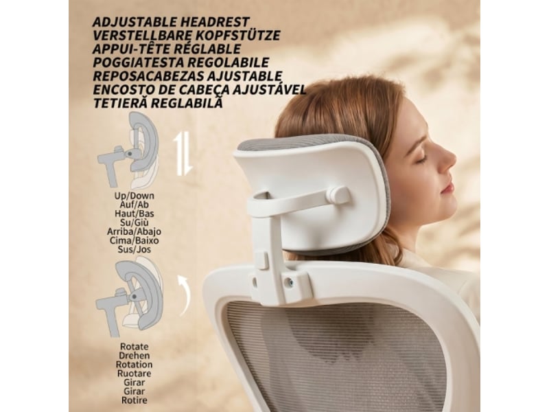  Chaise de bureau ergonomique grise, accoudoirs rabattables, soutien lombaire réglable  - Conforama E