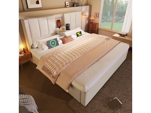 Lit coffre 160x200 cm <strong></strong> <strong></strong> coloris beige