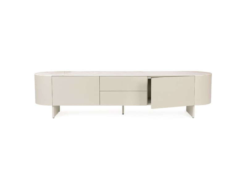  Meuble tv beige céramique 2 portes 2 tiroirs 200 cm sidra  - Conforama D