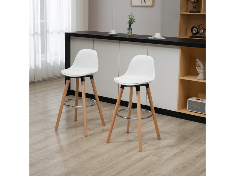  Lot de 2 tabourets de bar,38,5x42,5x91 cm,avec dossier et repose-pieds,blancs  - Conforama B