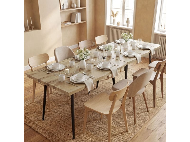  Table à manger 110 cm table de cuisine à piètement en acier 4 places forme rectangulaire finition chêne style nordique  - Conforama B