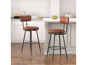 Ensemble de 2 tabourets de bar avec dossier et repose-pieds, revêtement pu, hauteur 65 cm, brun
