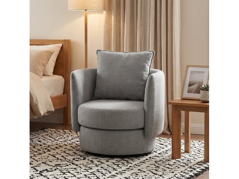  Fauteuil club pivotant à 360 degrés avec coussin et double suspension, en polyester gris clair, 85 × 79 × 84 cm  - Conforama D