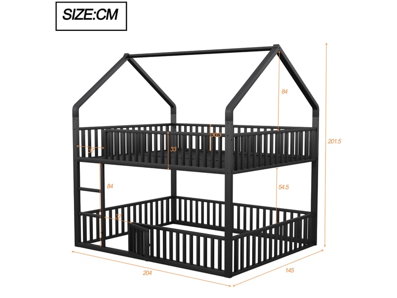 Lit superposé 140x200 garde-corps porte ouvrante échelle frontale métal robuste noir 1 sommier sans matelas - Conforama C