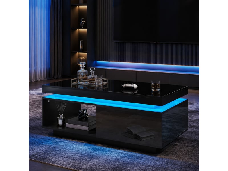  Table basse avec 1 tiroir et led, finition brillante, pour salon, 100 × 50 × 40,3 cm  - Conforama B