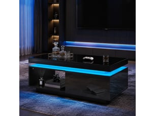 Table basse avec 1 tiroir et led, finition brillante, pour salon, 100 × 50 × 40,3 cm