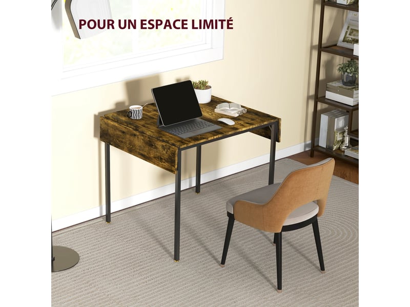  Table de salle à manger avec 2 rabats style industriel, table à abattant pour 2-4 personnes, extensible  - Conforama E