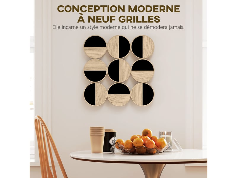  Décoration murale en métal, sculpture murale en métal, design unique à plusieurs disques, naturel et noir, 60 x 60 cm  - Conforama A
