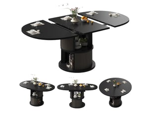 Table extensible ovale noire avec rangement, 118 à 158 cm