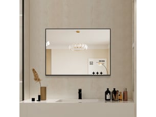 Miroir salle de bain 50x70, miroir mural cadre aluminium noir, verre hd anti-explosion, montage horizontal et vertical.