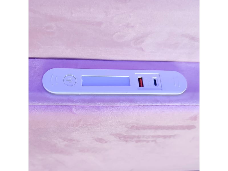  Lit enfant simple 90x200 cm en velours avec coffre, led, usb et dossier réversible, rose  - Conforama E