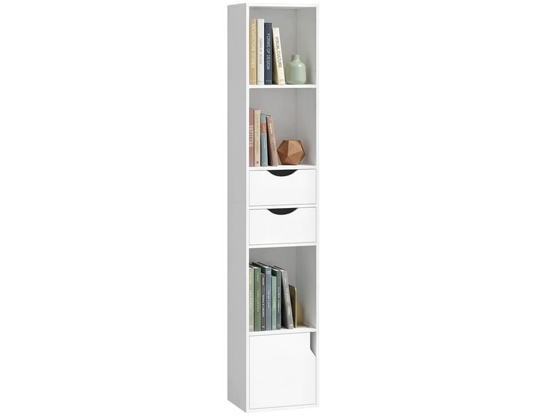  Bibliothèque étroite 2 tiroirs avec étagères et placard blanc 30 x 24 x 158 cm  - Conforama A
