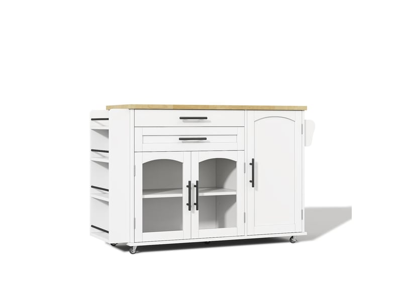  Îlot de cuisine mobile avec plateau rabattable et rangements blanc et naturel N635P4079505152W - Conforama A