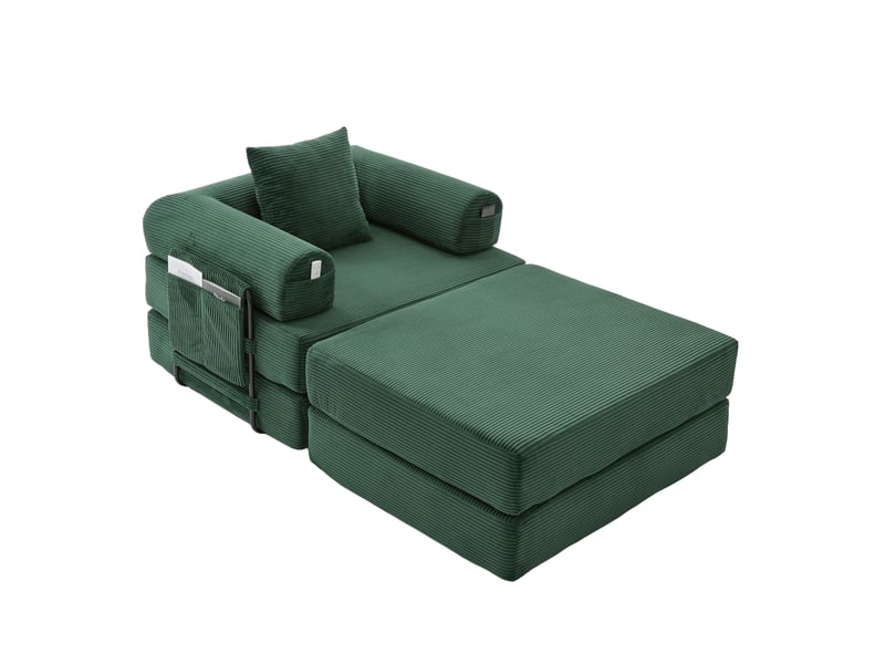 Fauteuil convertible 1 place 112x95 cm – vert émeraude – couchage 112x190 cm, coussin et poche latérale - Conforama A