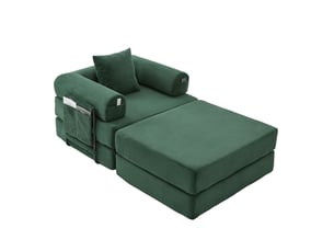 Fauteuil convertible 1 place 112x95 cm – vert émeraude – couchage 112x190 cm, coussin et poche latérale
