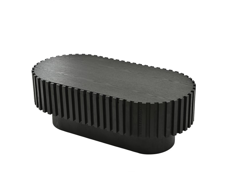  Table basse ovale noire avec tiroir 100x50 cm - lattes verticales mdf  - Conforama W