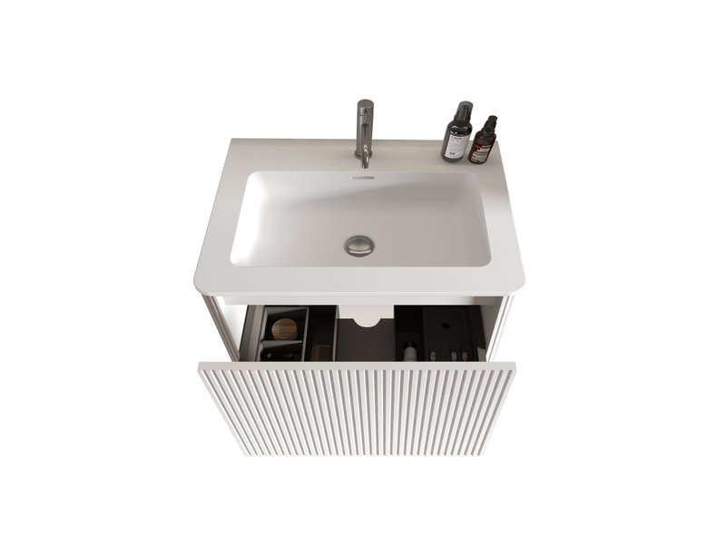  Meuble vasque suspendu 60 cm avec tiroir push open - meuble salle de bain prémonté blanc  - Conforama E