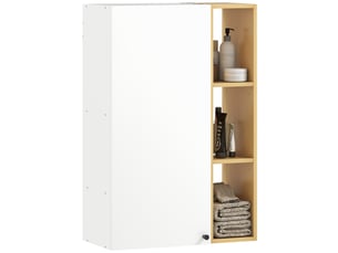 Meuble de salle de bain mural avec étagères réglables et 3 étagères ouvertes, 59,5 x 30 x 90 cm, blanc et bois