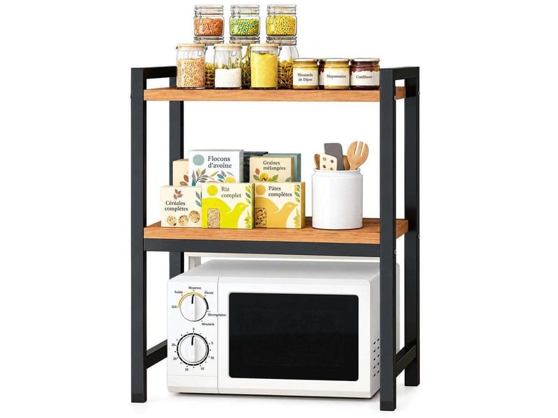  Étagère micro-ondes cuisine 3 niveaux 53x37x68 cm en métal et bois – noir  - Conforama A