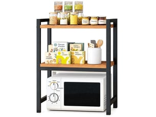 Étagère micro-ondes cuisine 3 niveaux 53x37x68 cm en métal et bois – noir