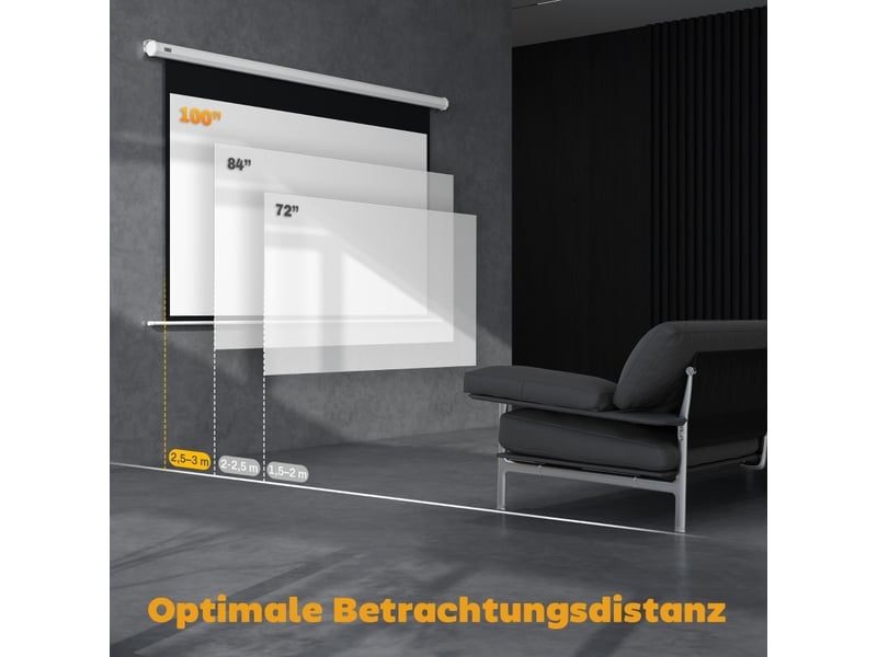  Écran de projection motorisé 100 pouces 16:9 – blanc – télécommande et fixation murale ou plafond incluse  - Conforama C