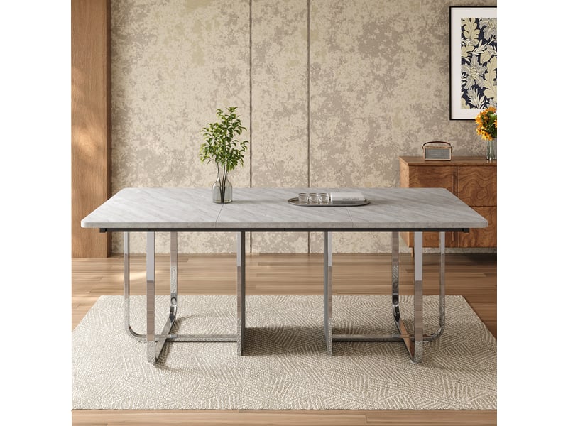 Table à manger 180x80 cm rectangulaire pour 6 personnes, plateau gris avec pieds en métal, table de salle à manger moderne - gris - Conforama C