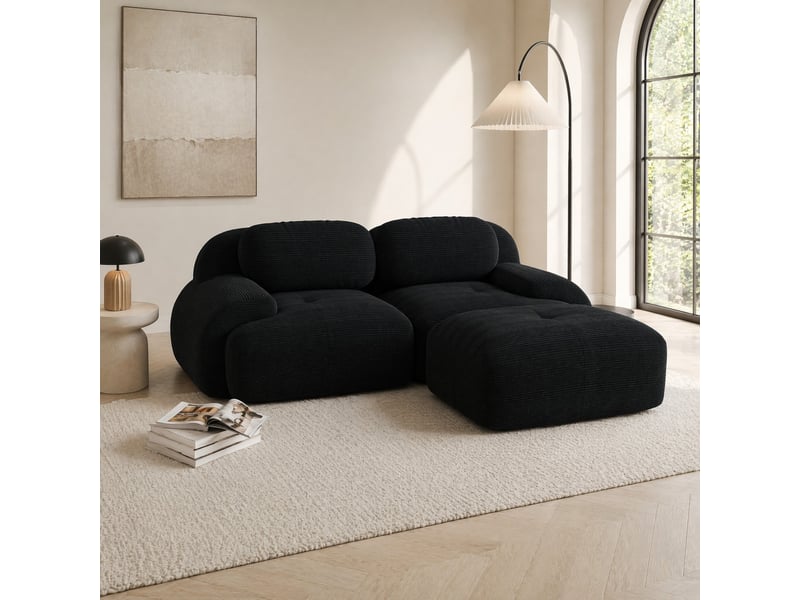  Canapé d'angle modenvie modulable 2 places 208 x 178 cm en velours côtelé noir  - Conforama E
