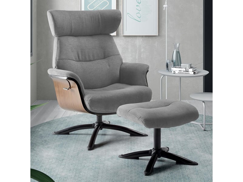  Fauteuil relax manuel pivotant + repose-pieds bois et tissu gris - nakano NAKANO - Conforama B