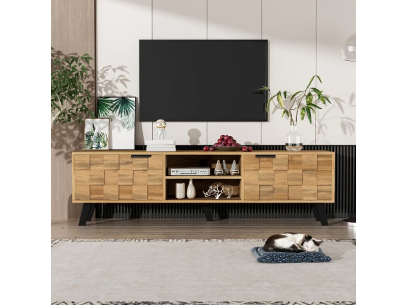  Meuble tv contemporain 160.5 x 35.5 x 45 cm avec 2 portes et 2 niches ouvertes  - Conforama E
