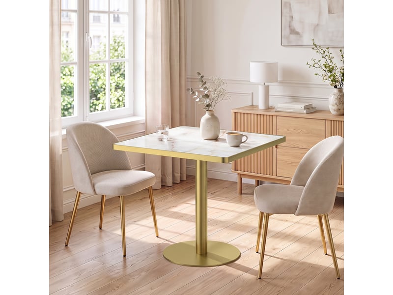  Table à manger ronde diamètre 70 cm en pierre frittée avec pieds en acier inoxydable titane  - Conforama W