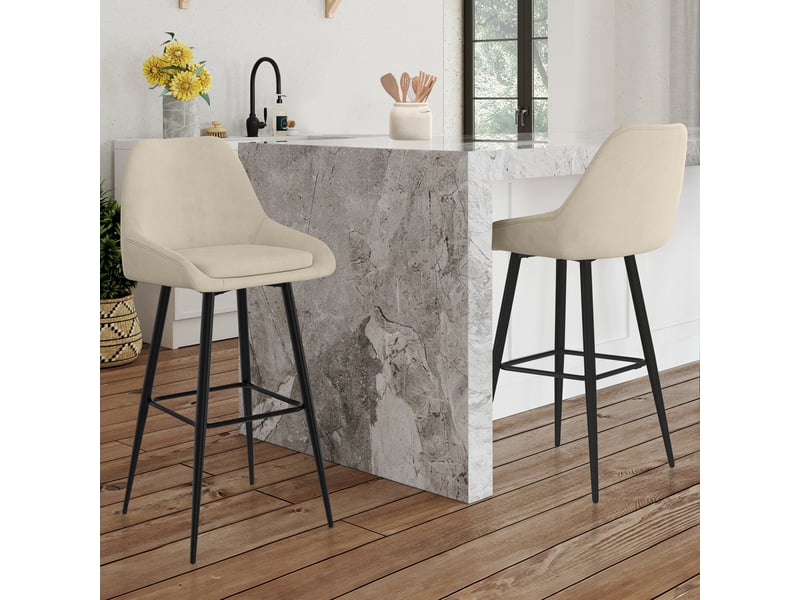 Lot de 2 tabourets de bar thalya en velours beige avec demi-accoudoirs  - Conforama B