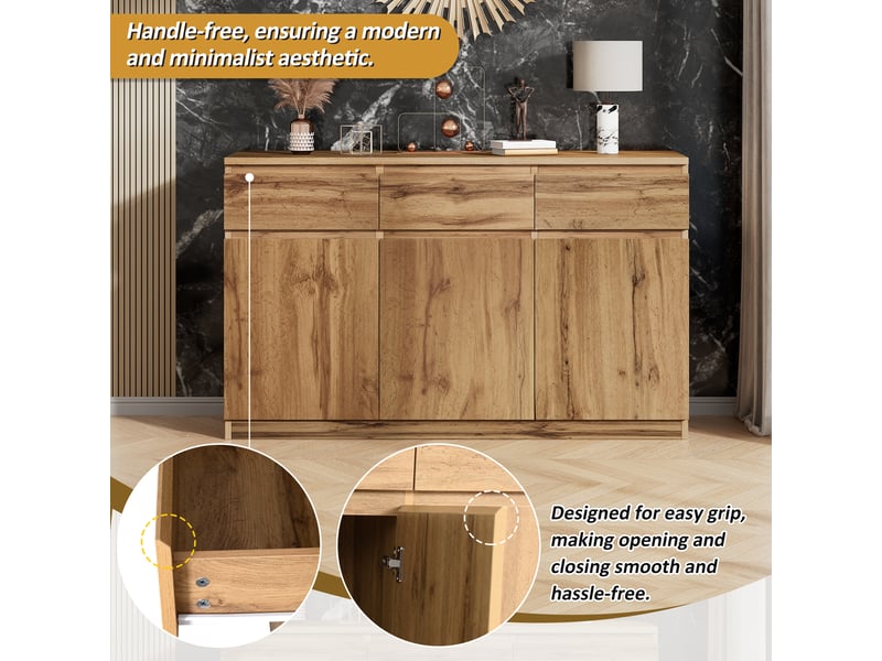  Buffet 3 portes 3 tiroirs avec étagères réglables en panneaux de particules 135×40×81 cm bois  - Conforama C