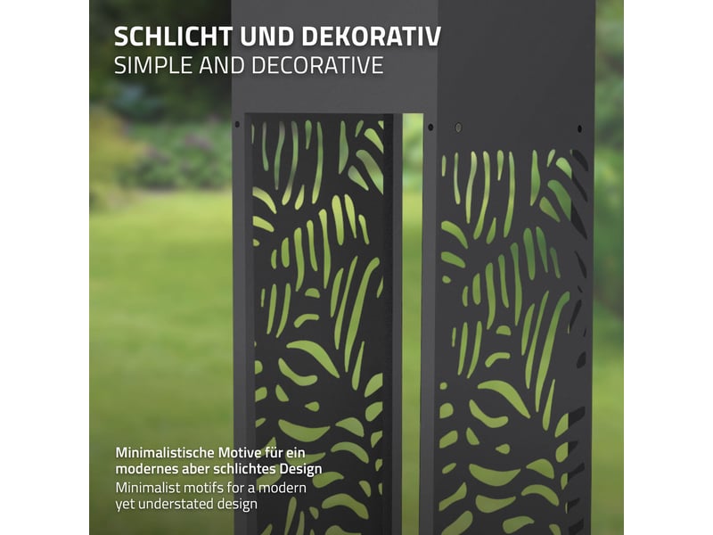  Ml-design range-bûches modulable avec jardinière en acier galvanisé, intérieur et extérieur, résistant aux intempéries, rangement bois de chauffage, motif de feuilles, anthracite, 30 x 30 x 111 cm ECD Germany GmbH - Conforama E