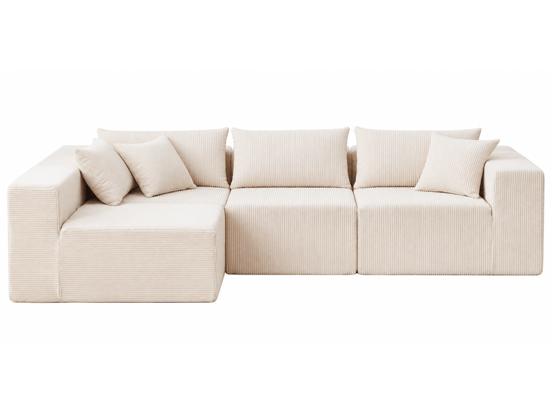  Canapé d’angle modulable en l - 4 modules, assise au sol et velours côtelé - canapé compressé - beige CozyNest - Conforama A