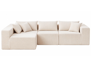 Canapé d’angle modulable en l - 4 modules, assise au sol et velours côtelé - canapé compressé - beige